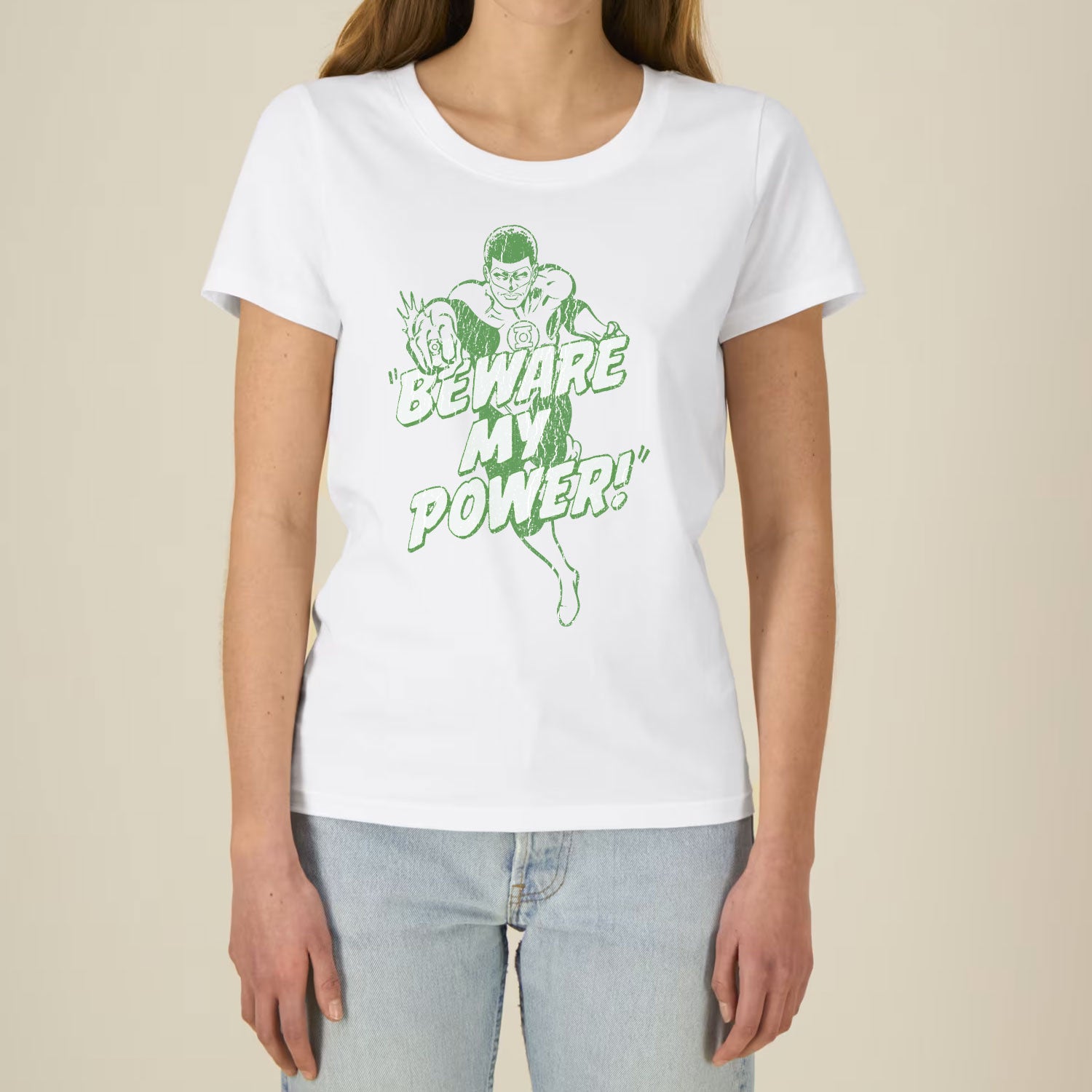 Green Lantern John Stewart Beware My Power Lineart Women's T-Shirt EV-DC Comics