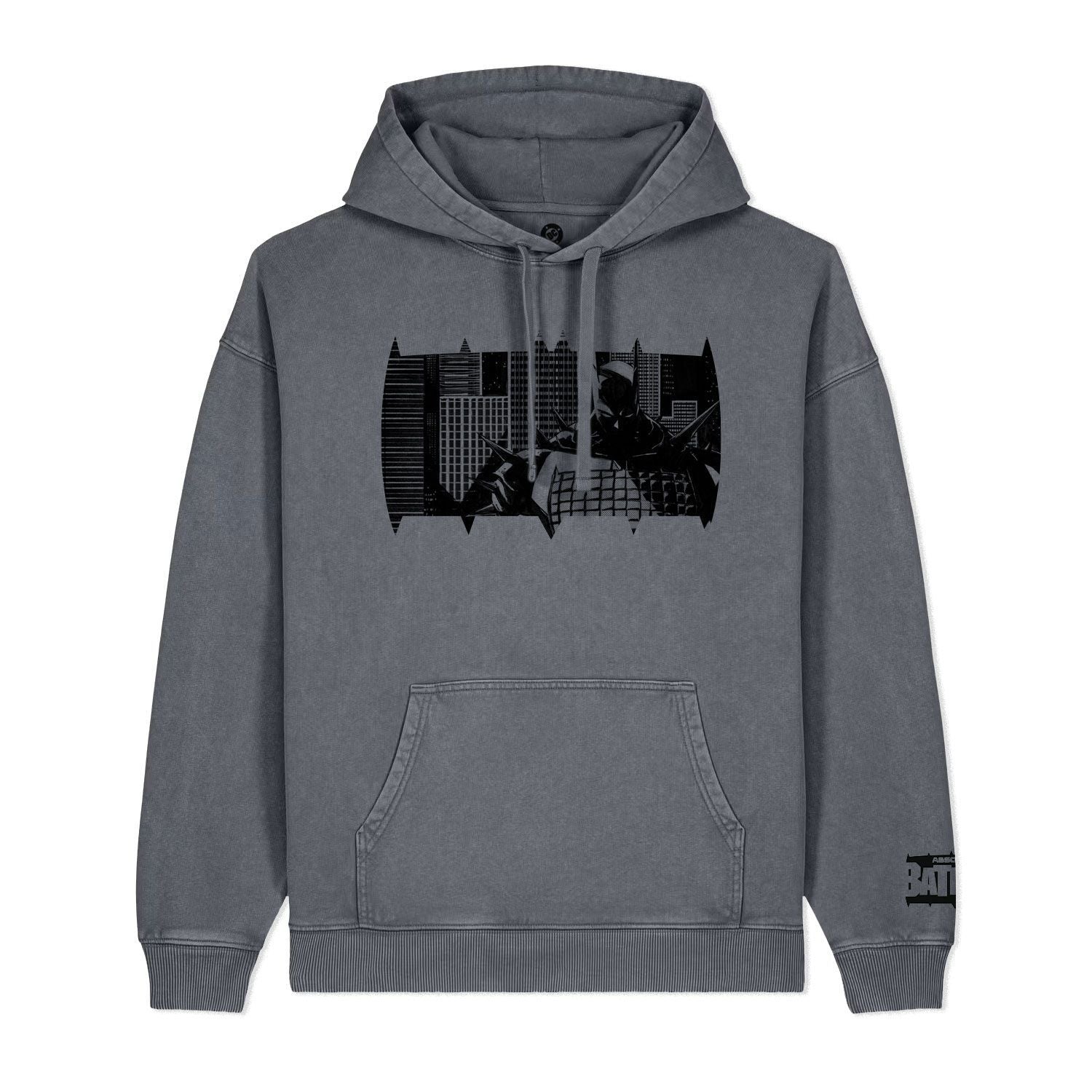 Garment Dyed Anthracite Printed Hoody Front