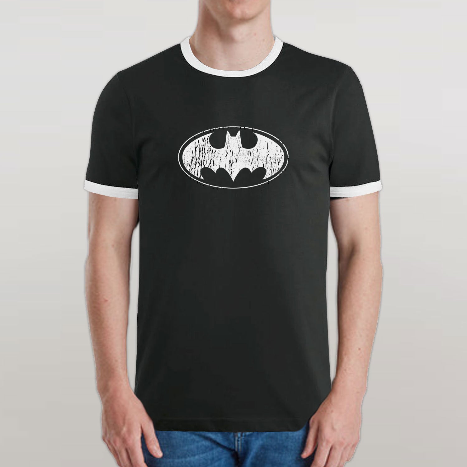 Batman Cracked Classic Emblem Unisex Ringer T-Shirt EV-DC Comics
