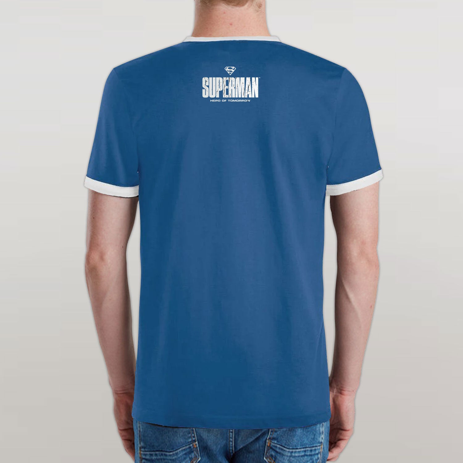 Superman Cracked Classic Emblem Ringer Unisex T-Shirt EV-DC Comics
