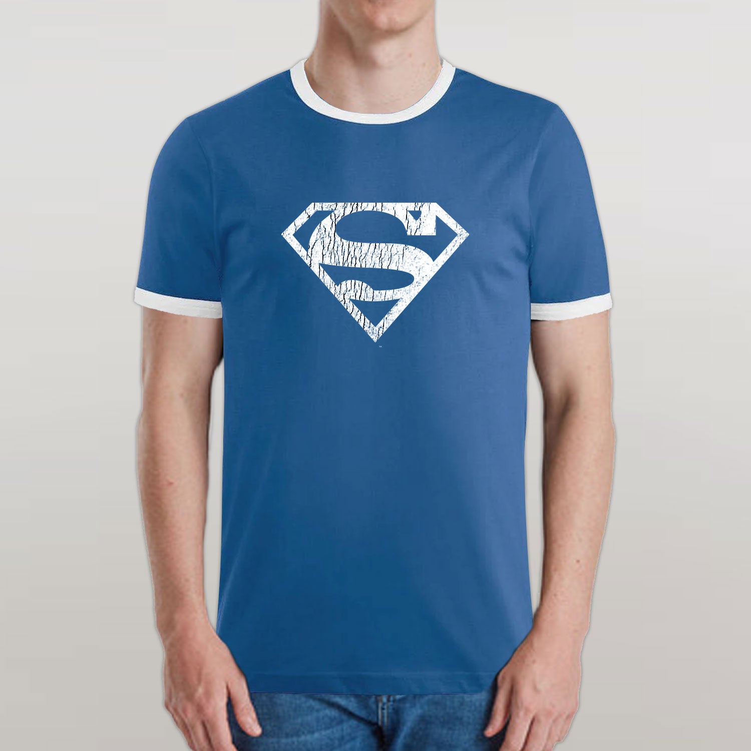 Superman Cracked Classic Emblem Ringer Unisex T-Shirt EV-DC Comics