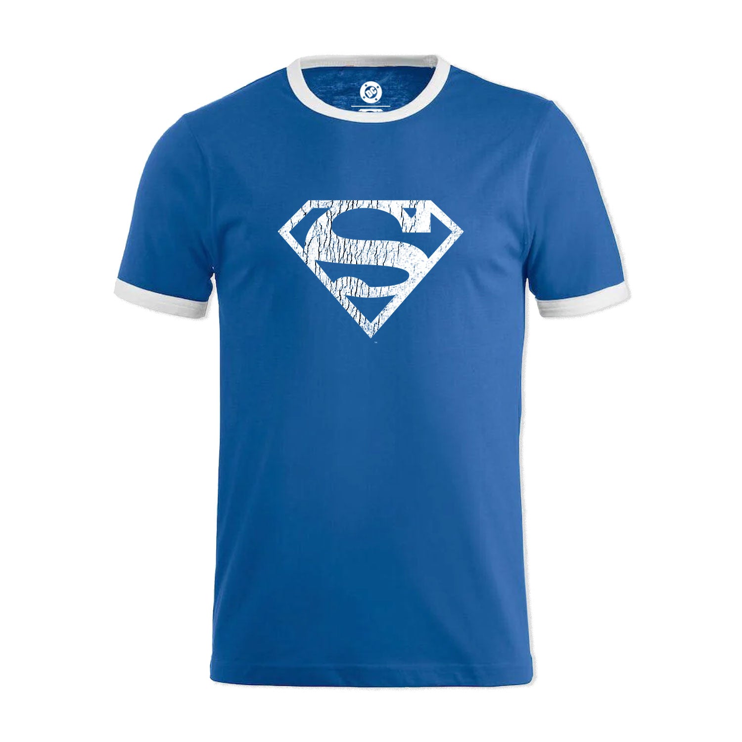 Superman Cracked Classic Emblem Ringer Unisex T-Shirt EV-DC Comics