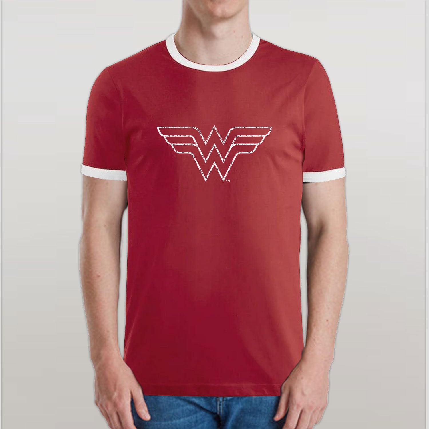 Wonder Woman Cracked Classic Emblem Ringer Unisex T-Shirt EV-DC Comics